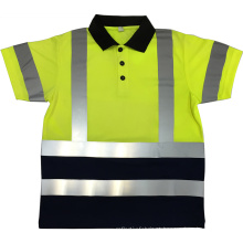 Luva longa alaranjado amarela fluorescente respirável camisas feitas sob encomenda da segurança T da impressão do logotipo do OEM com a fita reflexiva 3M